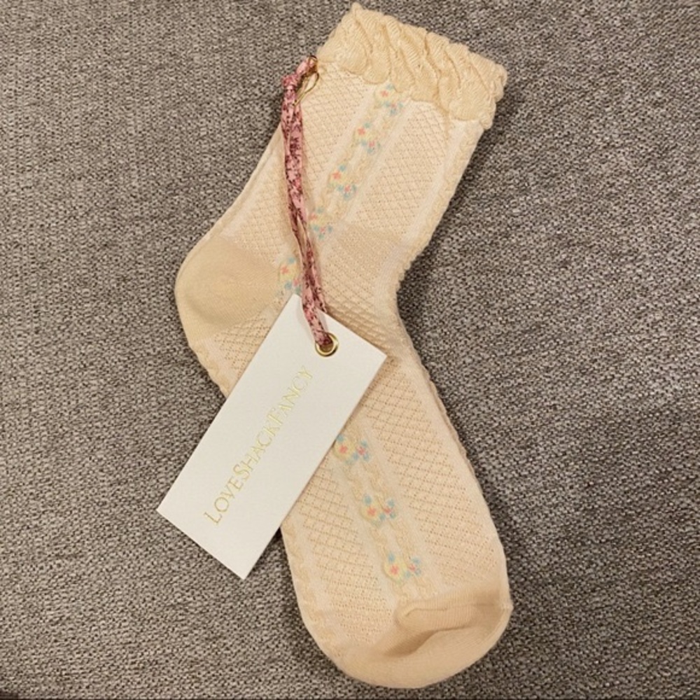 LoveShackFancy Cream Socks – Floral Details